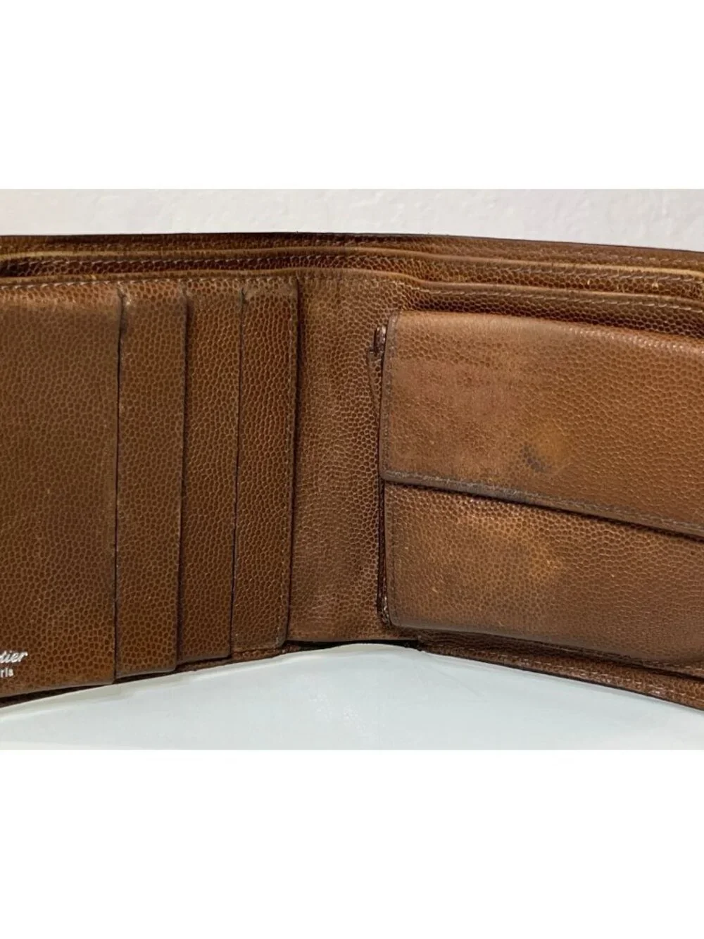 Cartier Brown Leather Santos de Cartier Bifold Wallet Genuine